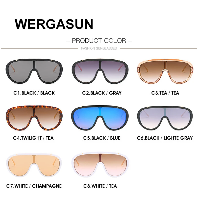 

WERGASUN Brand Design Fashion Sunglasses Women Men Oversized Vintage Sun Glasses UV400 Shades Eyewear Oculos de sol
