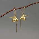 Модные золотые металлические серьги в виде цветка магнолии, шикарные украшения, лепестки лотоса, длинные серьги с крючком для женщин, аксессуары