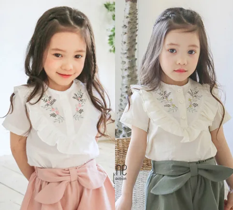 Детская одежда для девочек летние шорты с короткими рукавами и оборками в