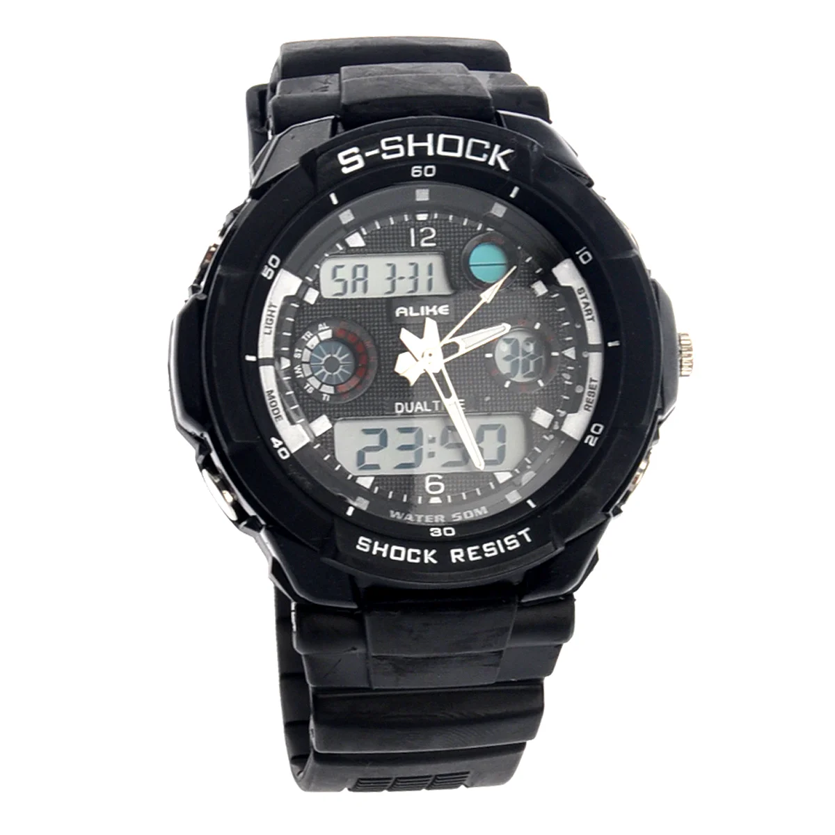

Alike AK1170 50M Waterproof Dual-time Men's Digital Wrist Watch with Date /Alarm /Timer (Black)
