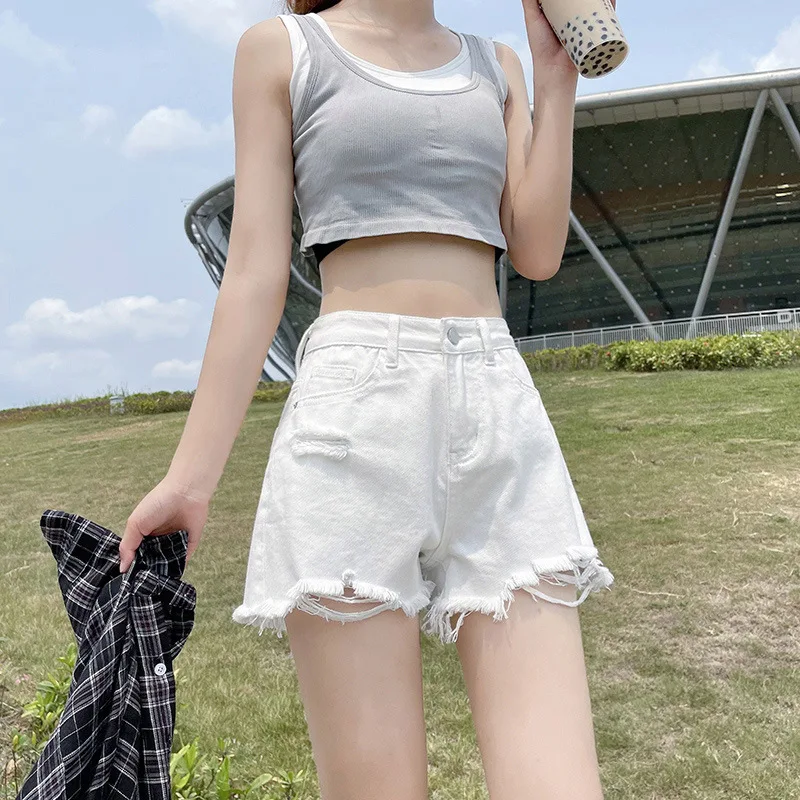 

Шорты женские джинсовые с завышенной талией, приталенные свободные черные модные штаны из денима, Ins, лето 2021