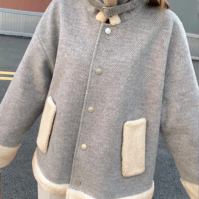 

Women Short Woolen Coat New Fashion Autumn and Winter Loose Casual Jacket Female Warm Outwear