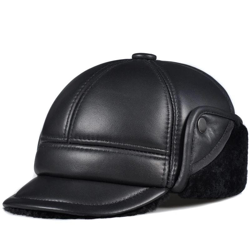 Зимние мужские шапки из натурального меха с защитой ушей Толстая теплая кожаная