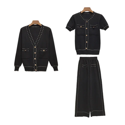 

Casual Knitted Suit With Cardigan Luxury 2 Piece Set Women Two Piece Outfits Ensemble Femme Deux Pieces Conjunto Feminino