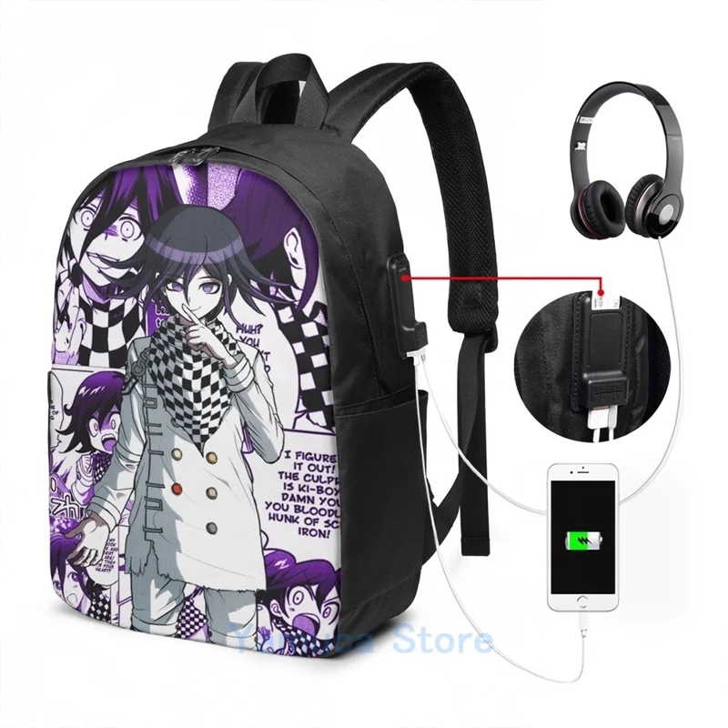 Забавный графический принт Kokichi Ouma манга (но фиолетовый!) рюкзак с USB зарядкой