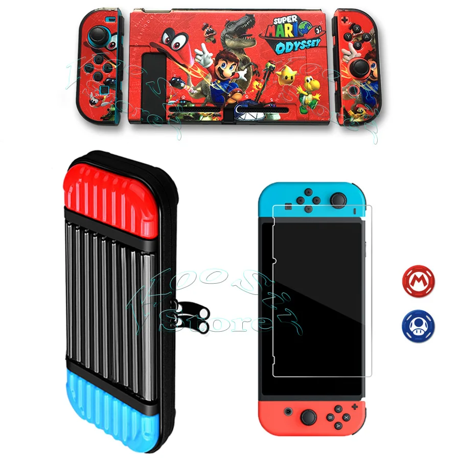 5 in 1 Kit Жесткий чехол для nintendo s, сумка для переноски, защитная стеклянная пленка Nitendo Switch, цветная оболочка для nintendo Switch - Цвет: 5 in 1 Kit