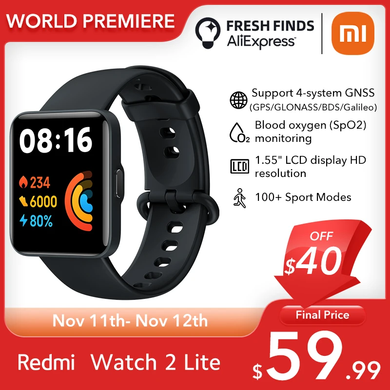 [World Premiere] Xiaomi Redmi Watch 2 lite Smart Watch Bluetooth Mi Band 1.55" HD GPS Smartwatch Blood Oxygen sport Bracelet