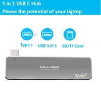 usb c hub type c thunderbolt 3 dock 5 in 1 usb c adapter dongle combo with usb 3 0 ports tf slot micro sd card for macbook p