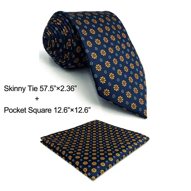 Skinny Size Tie Set F18 синий золотой цветочный мужские аксессуары галстук Набор Мода XL деловой носовой платок подарок тонкий 6 см галстук - Цвет: Skinny Size Tie Set