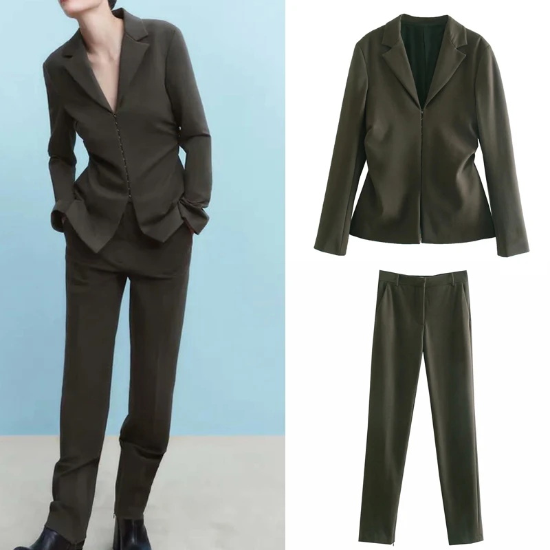 

KUMSVAG Women Autumn ZA 2-piece Sets 2021 Casual Solid Jackets Coats and Trousers Female Elegant Street Two-piece Suits Clothing