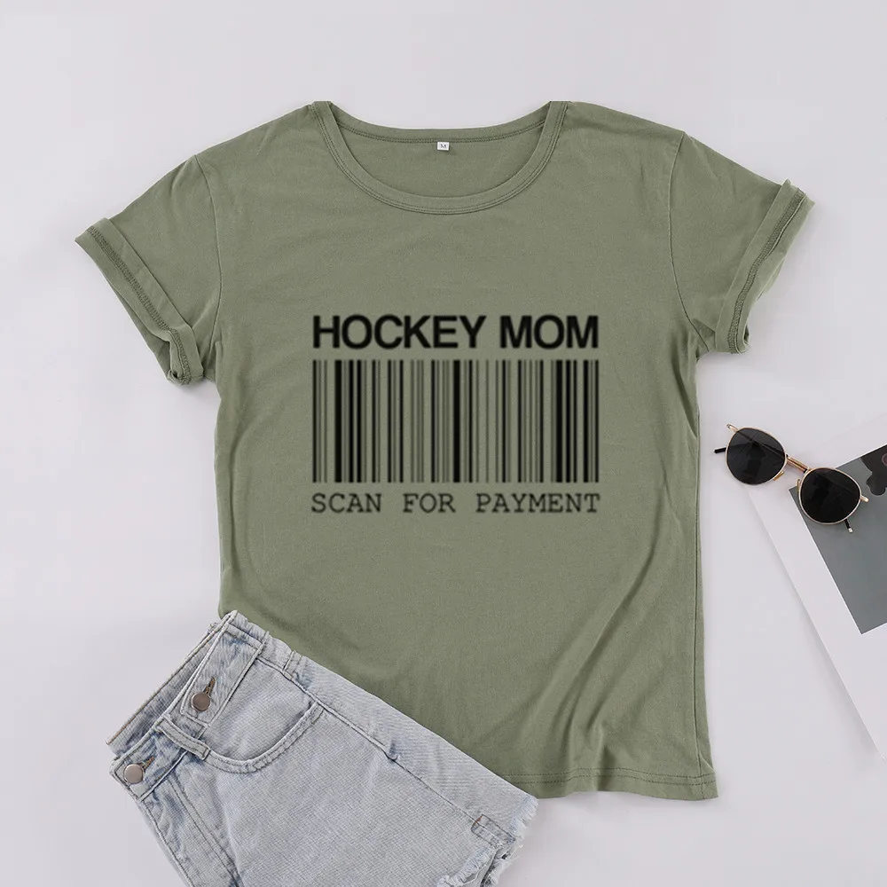 Женская футболка с надписью HOCKEY MOM SCAN для оплаты забавная креативная хлопковая