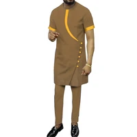 bazin riche african clothes for men dashiki men suit 2 pcs set short sleeve shirt and pant plus size african men clothes wyn1495