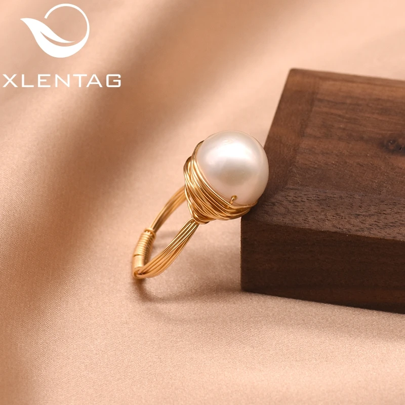 XlentAg Настоящее пресноводное белое жемчужное модное кольцо для девочек женские