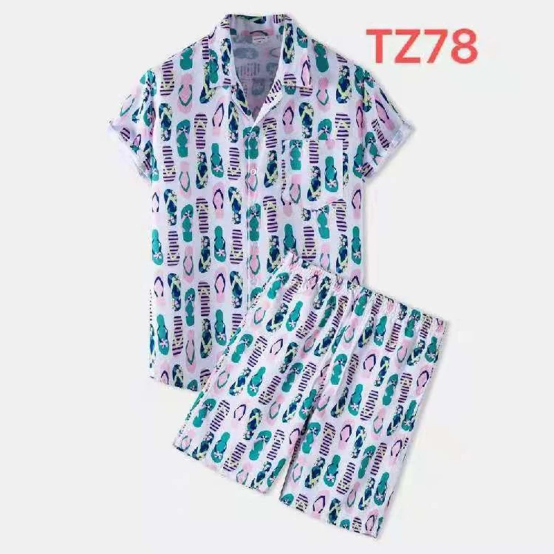 

2021 Hawaiian Beach Style Feature Summer Suit Collar Print Short Sleeve Beach Pants Set