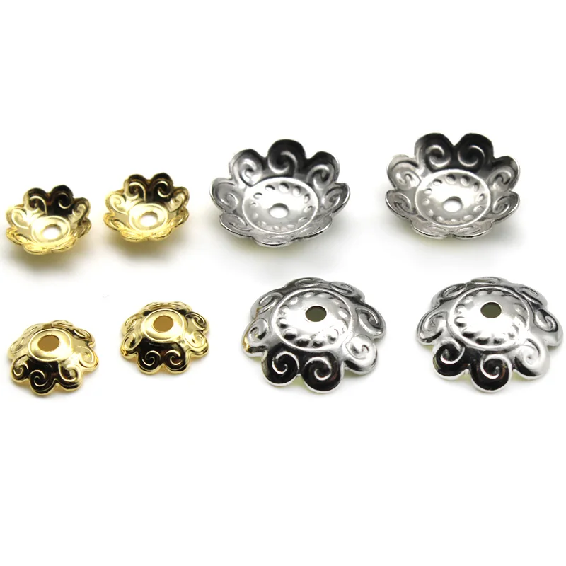 

50pcs Stainless Steel Gold Flower Bead End Caps Spacer Charms Bead Caps For Jewelry Making Findings Needlework Diy Accessories