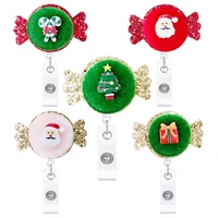 10pcslot christmas santa claus cloth badge reel for nurse doctor retractable brooches clips name card holders