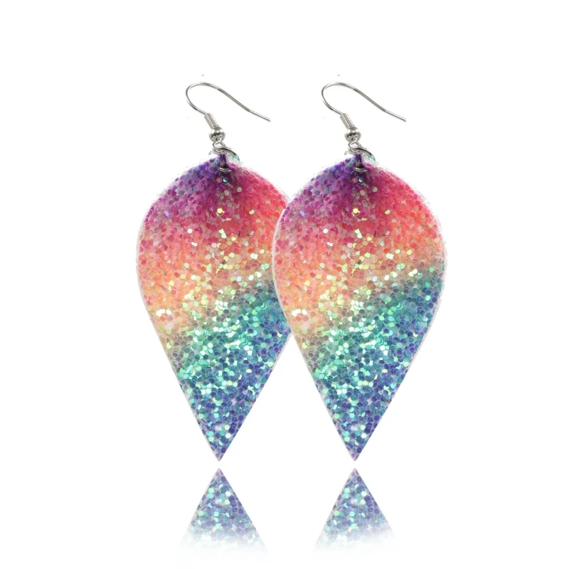 Новый дизайн кожаные серьги с блестками для женщин радужные из искусственной