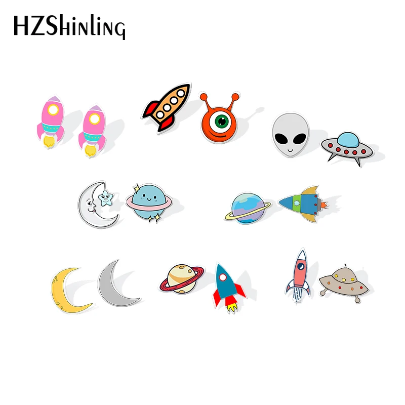 2019 Новые Носки с рисунком Луны и звезды акриловые серьги ракета смолы