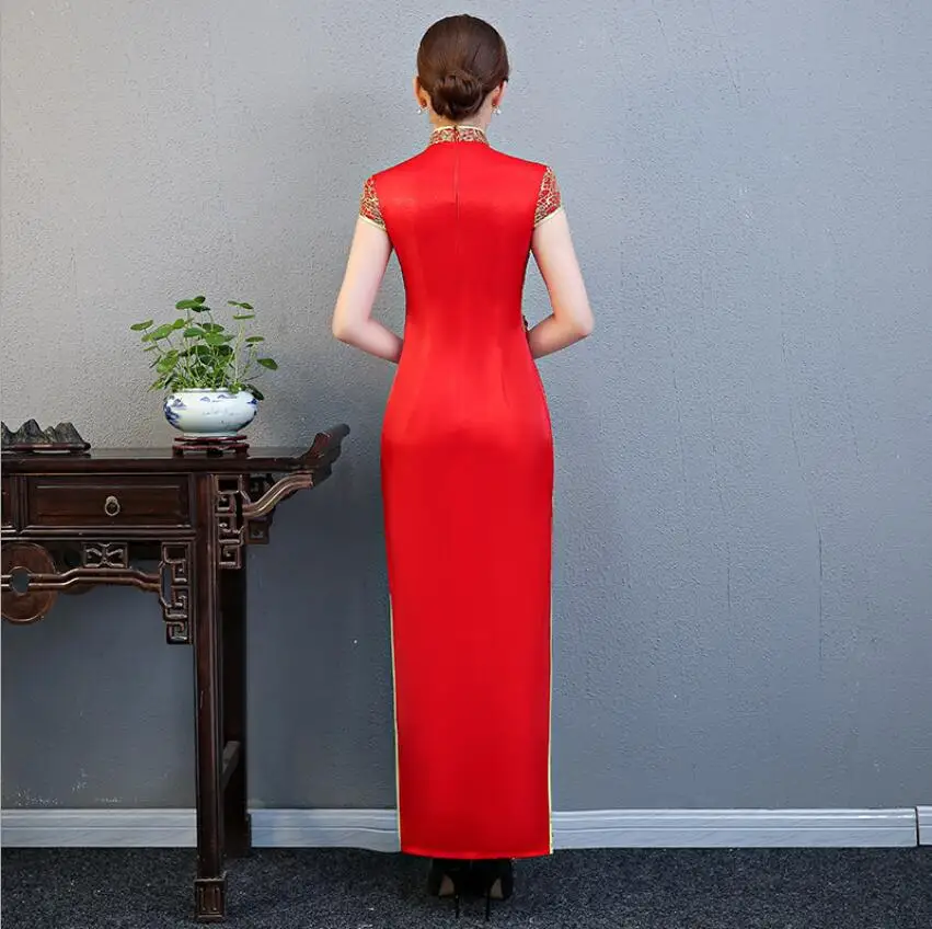 

Red Vintage Chinese Style Maxi Cheongsam Retro Long Gown Qipao Womens Party Evening Dress Clothing big Size