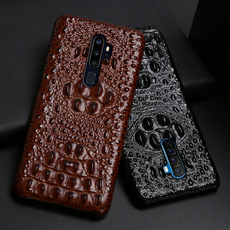 

Leather Phone Case For OPPO Find X2 R15 R17 Reno Z 2 2Z 2F 3 4 Pro Ace 2 A5 A9 2020 A11X K3 K5 Cowhide Crocodile Head Back Cover