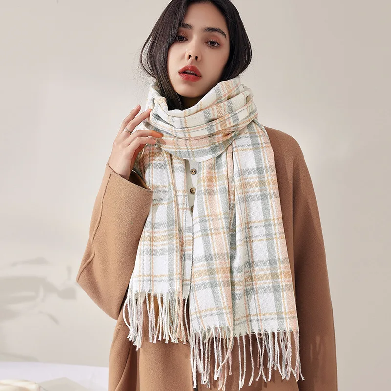 

VISROVER New Winter Check Scarf For Woman Female Shawls Cashmere Handfeeling Winter Wraps Plaid Hijab Poncho Ladies Wholesale