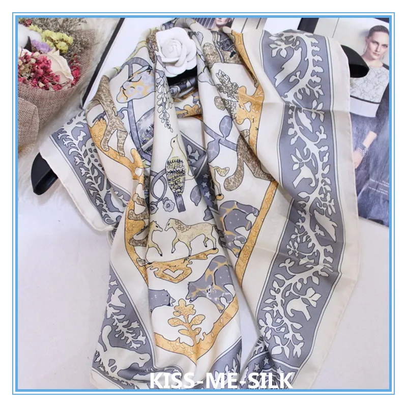 

KMS Animal Kingdom Silk Scarf Silk Twill Square Scarf Shawl for Women 90*90CM/50G