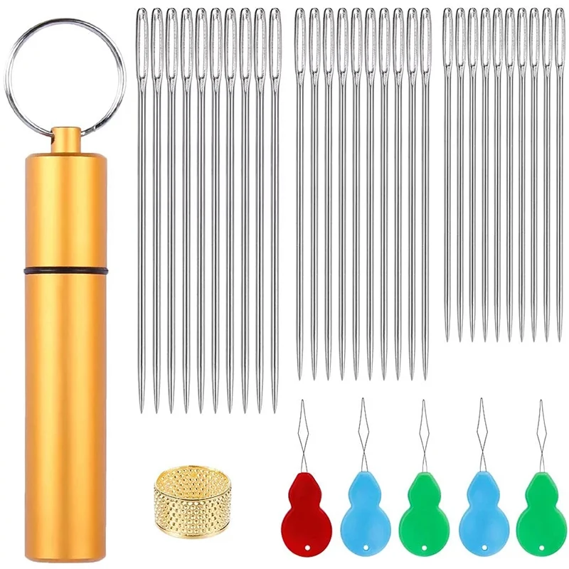 Imzay 37 шт большой глаз Швейные иглы + шариковая игла Threader швейные (1 58/1 97/2 36 дюйма)