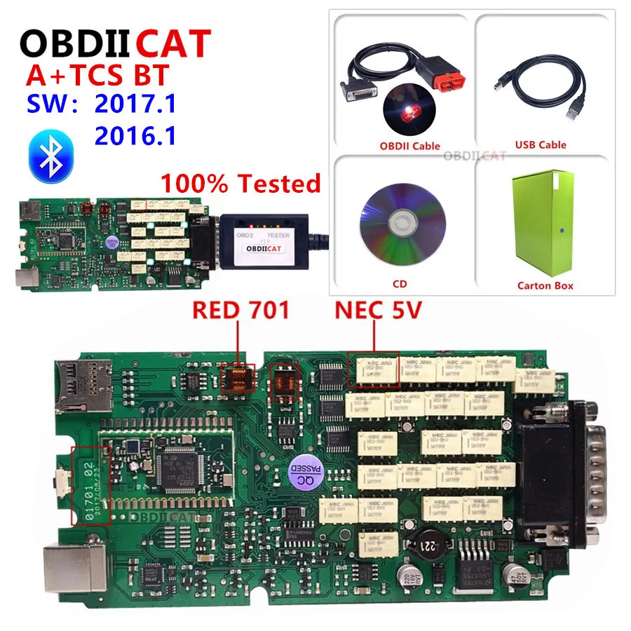 Green Single Board Scanner Omron Relay New 2017.3+KEYGEN A+Quality OBD2 OBDIICAT-TCS Diagnostic-Tool NEW VCI bluetooth | Автомобили и