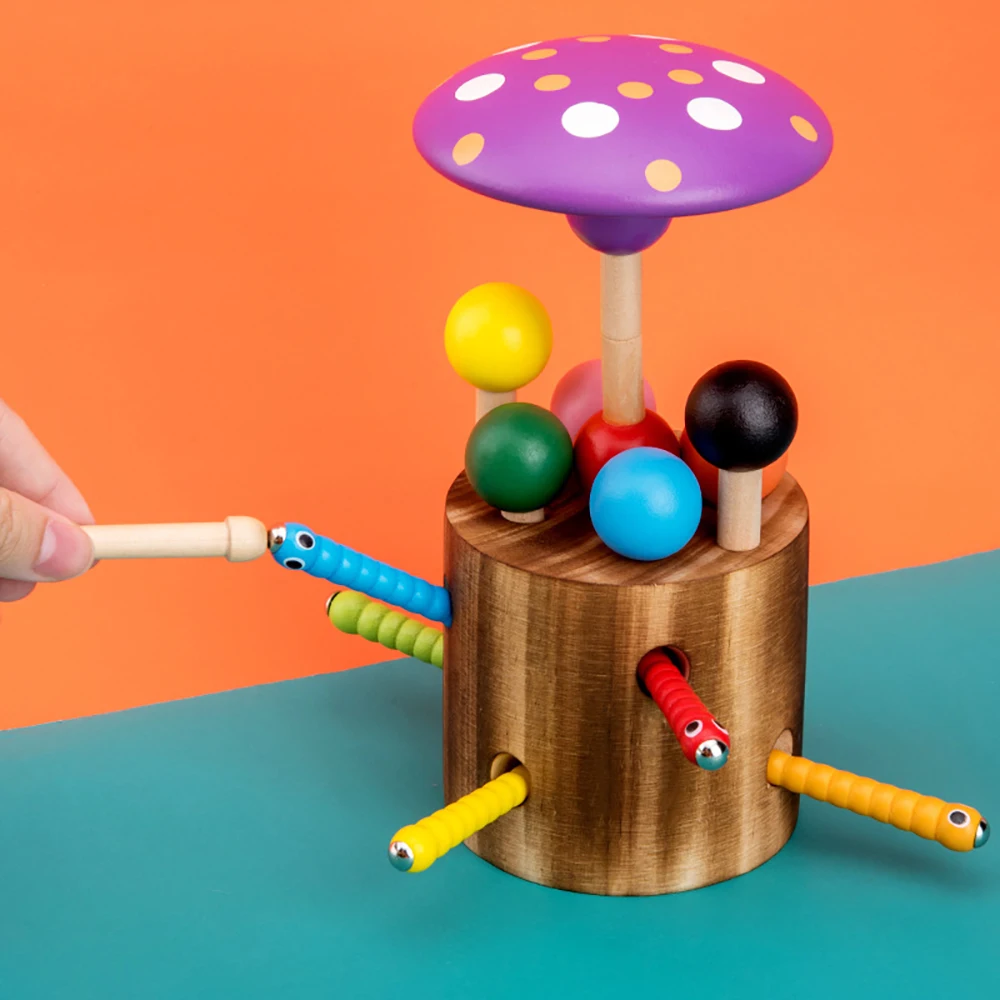 

Kids Toys Wooden Mushrooms Insect Catching Games Puzzle Toys Catching Game Educational Toys For Children Baby