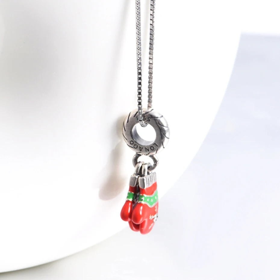YFN 925 пробы серебряные Рождественские перчатки ожерелье подвеска Женские