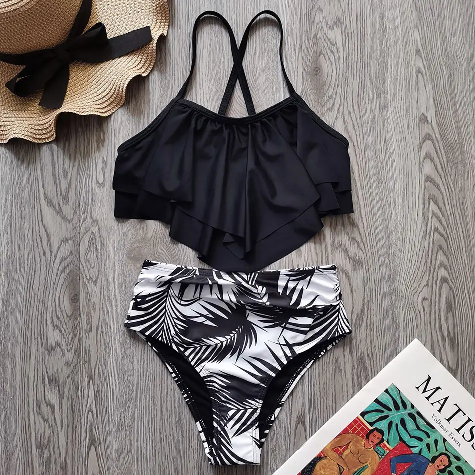 Купальник с тропическими оборками для девочек детский От 5 до 12 лет комплект