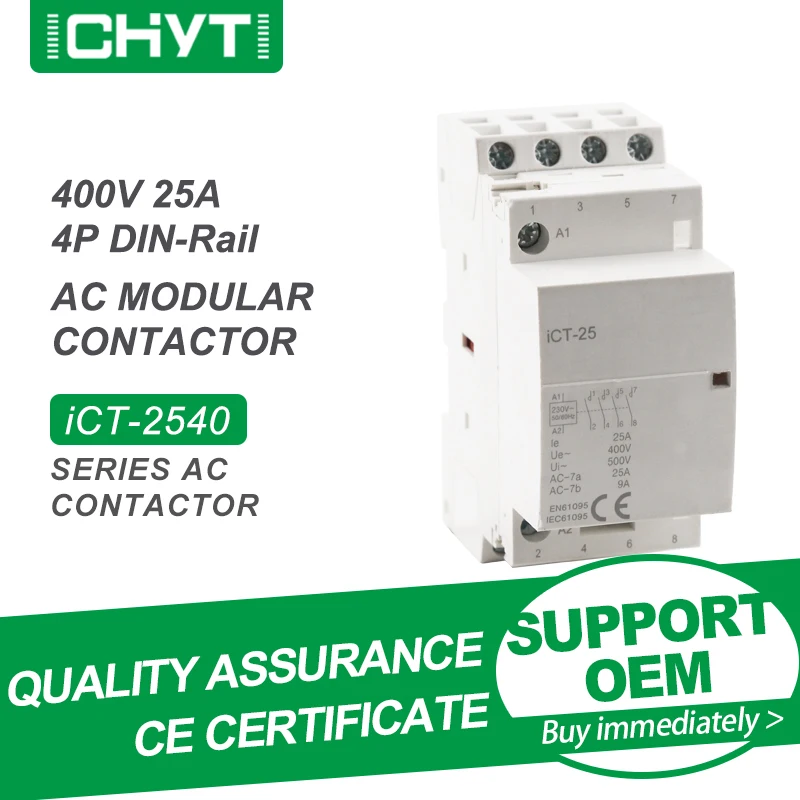 

Free Shipping iCT 4P 4NO 4NC 2NO+2NC Or 3NO+1NC AC 400V 25A 40A Electric Din Rail Mounted Household Modular Contactor