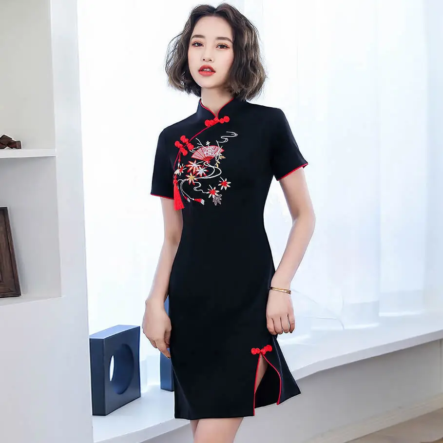 Винтажный Красный платье Чонсам женские традиционная китайская одежда