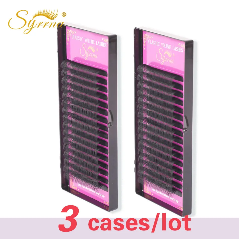 

Syrrna Individual Eyelash Extension Makeup Classical Lash 3 Cases/Set 16 Rows Eyelashes Premium Synthetic Faux Mink Cilios
