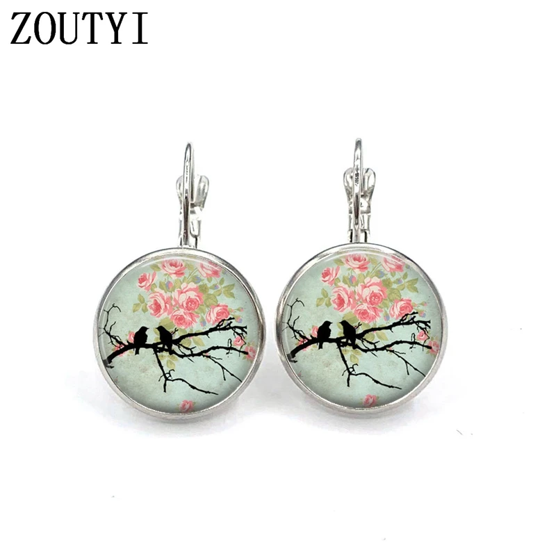 2019/Новые двухцветные серьги в виде птиц инкрустированные из выпуклого стекла