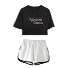 Женский укороченный топ и шорты Дневники вампира, комплект из 2 предметов, летние шорты с принтом, костюм для отдыха
