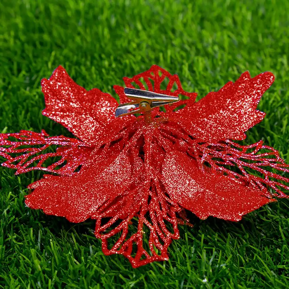 

12PCS Xmas Flower 11cm Christmas Hollow Flower Christmas Tree Onion Powder With Hollow Flower Decoration Pendant