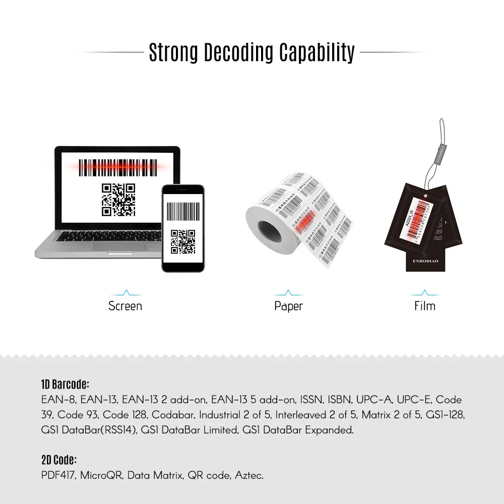 

Aibecy 433MHz Wireless 1D 2D Auto Image Barcode Scanner Handheld QR code PDF417 Bar Code Reader with Cradle for Mobile Payment