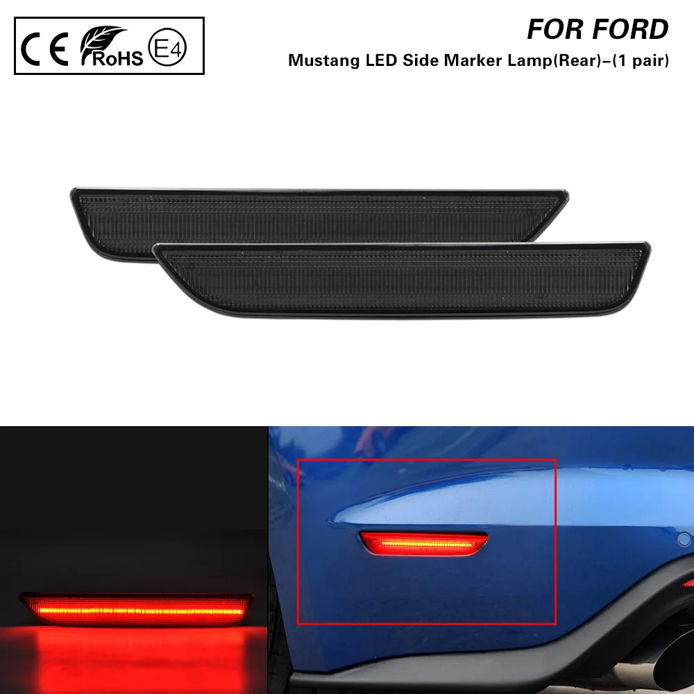 

2PCS Smoke lens Rear LED Side Fender Marker Light lamp Red light US version For 2010-2014 Ford Mustang