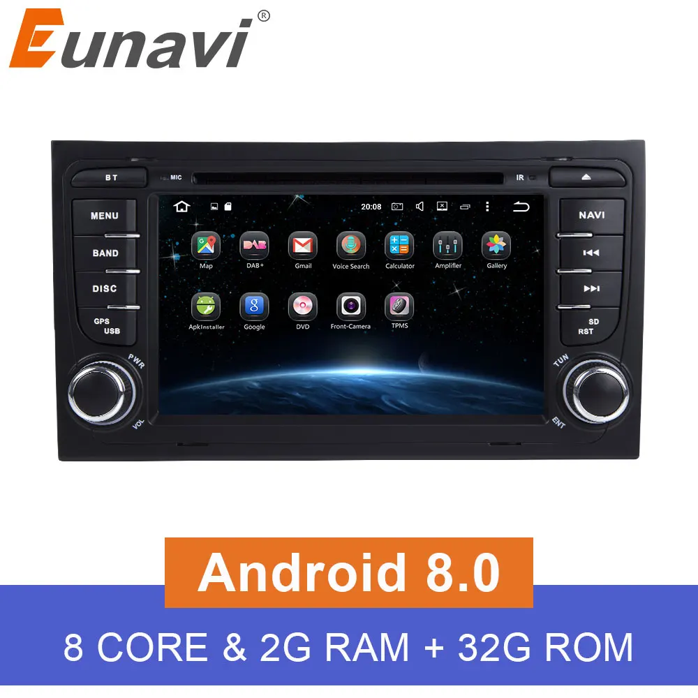 Eunavi Автомобильный мультимедийный автомобильный радиоприемник проигрыватель 2 Din