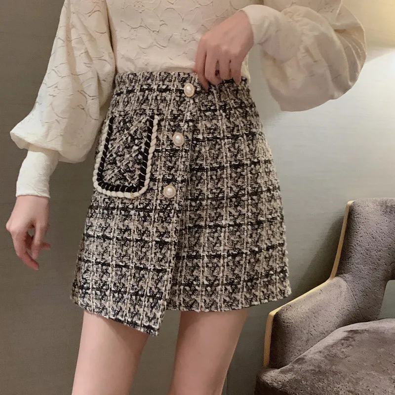 Женская твидовая мини юбка осенне зимняя маленькая ароматная неравномерная с