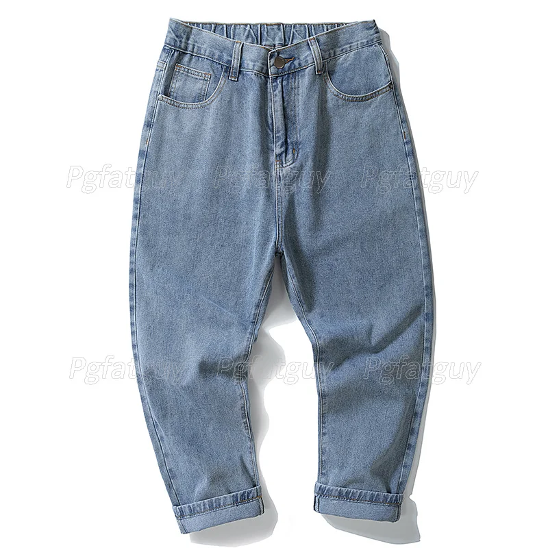 

Plus Size Men's Simple Loose Jeans Casual Nine-point Harlan Straight-leg Pants Size 28-48 For Fat Man Old Daddy Trousers
