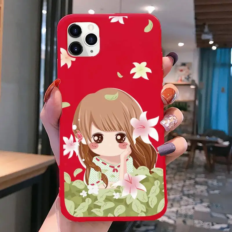 cute funny cartoon little girl phone case for iphone xs max 11 pro x xr 7 8 6 plus candy color red soft silicone cover free global shipping