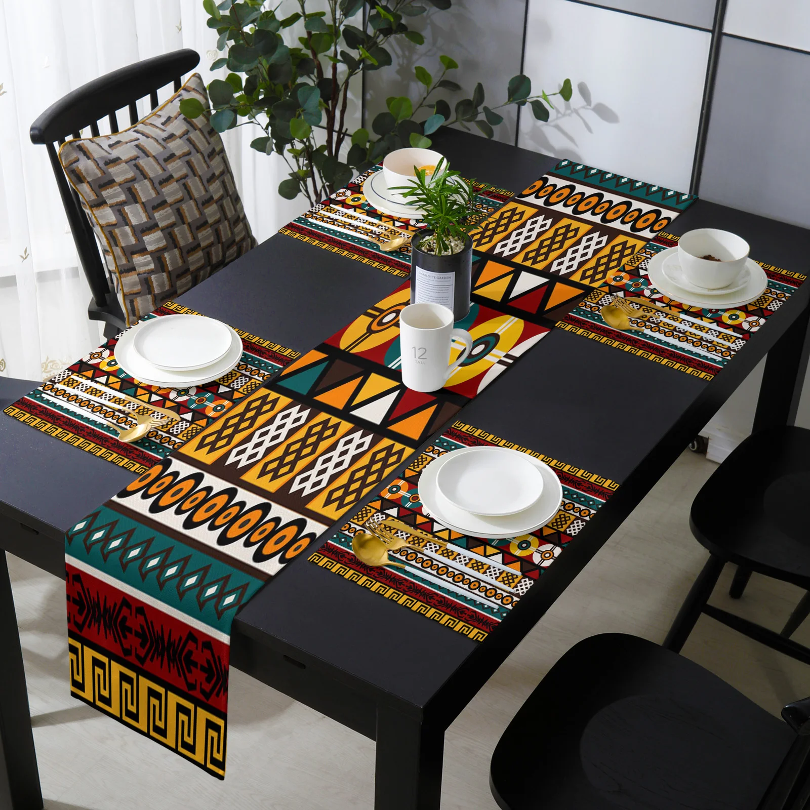 

Exotic Art Round Color Retro Texture Table Runner Luxury Set Wedding Table Decor Table Runner Christmas Decoration for Home