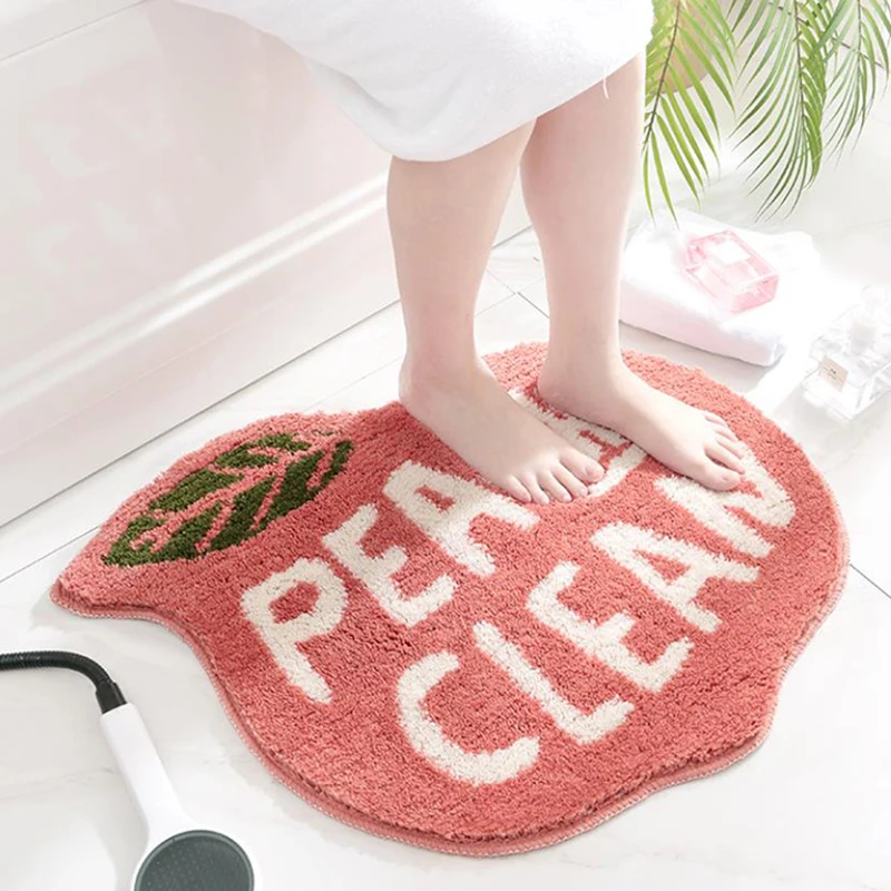 

Cute Fruit Bathroom Mat Pink Peach Shape Bath Rug Funny Bathroom Decor Non-Slip Soft Plush Microfiber Shower Rug Play Mat