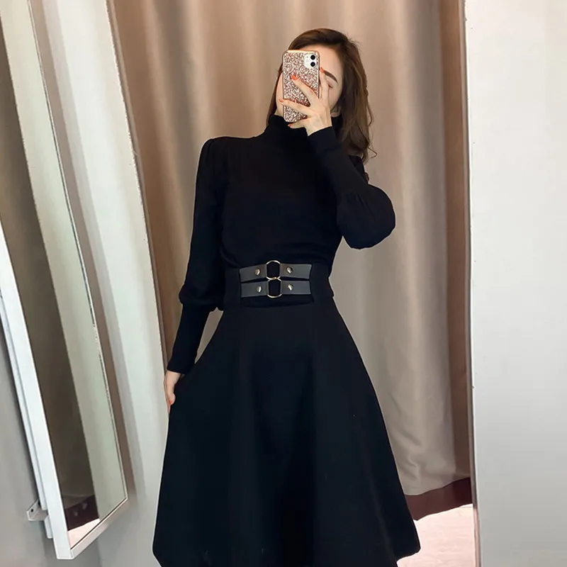 

Женская водолазка с длинным рукавом Mori girl + черная юбка миди с высокой талией в готическом стиле, подходящие комплекты, осень 2020, наряды на де...