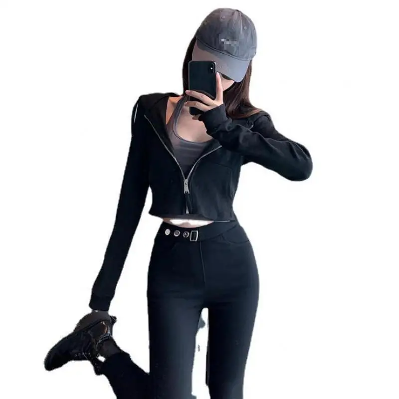 

Vintage Knitted Long Sleeve Zipper Hooded Cardigan Sweaters Women 2021 Spring Streetwear Crop Knitwear Tops