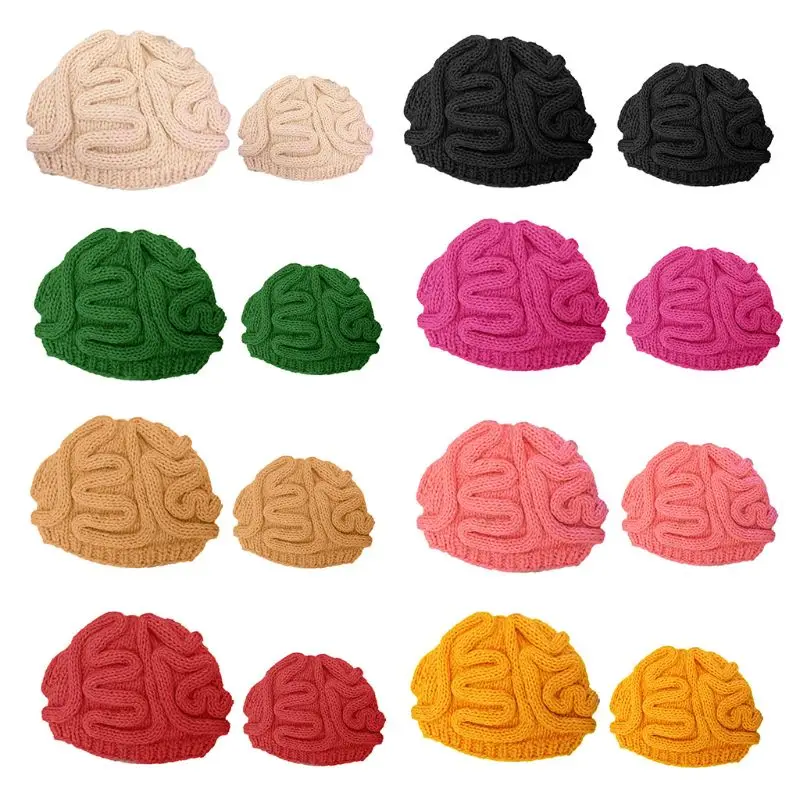 

Funny Crochet Knit Beanie Hat Adult Kids Horrible Brain Solid Cosplay Skull Cap N58F