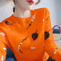 embroidered autumn and winter clothes new round neck sweater lady temperament celebrity xiaoxiangfeng
