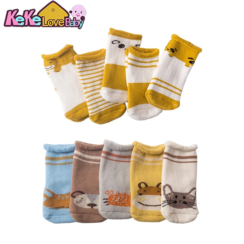 

5 пар/партия, Детские Зимние хлопковые носки для новорожденных